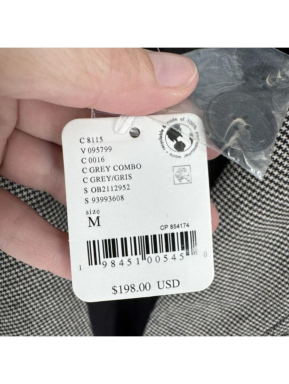 Free People blazer womens medium M gray check academia fall relaxed boyfriend